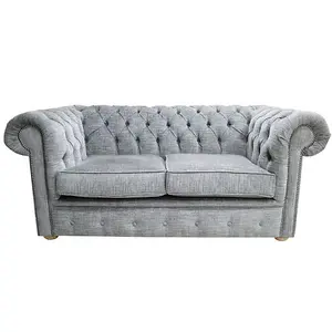 Chesterfield 2 Seater Sofa Settee Vita Silver Fabric In Classic Style