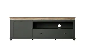 Evora 40 TV Cabinet W1810mm H610mm D490mm - Green & Oak Lefkas, Sleek Design with Cable Management