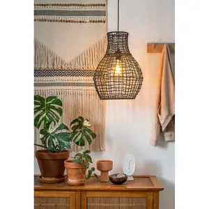 Lucide Alban Scandinavian Rattan Pendant Light 35cm - 1xE27 - Black