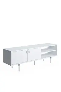 Kros TV Stand with 2 Shelves and 2 Cabinets, 140 x 35 x 45 cm TV Unit Table for TVs up to 60 inch, White