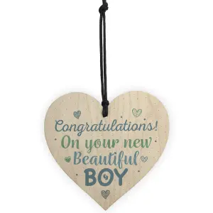 Red Ocean Newborn Baby Boy Gift Present Christening Shower Pregnancy Congratulations Keepsake Wood Heart Plaque