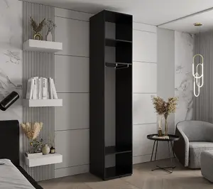 Stylish Black Inova I Hinged Door Wardrobe W500mm H2370mm D470mm - Compact Storage with Gold Vertical Handle