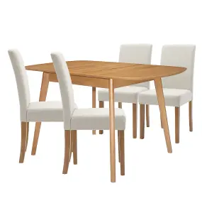 Hallowood Furniture Aston Butterfly Extending Table with 4 Straight Back Beige Fabric Chairs