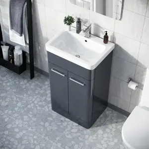 Nes Home Afern 500mm Vanity Unit Cabinet and Wash Basin Anthracite