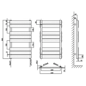 Designer Vertical Anthracite Single Panel Towel Radiator (H) 800mm x (W) 450mm, 1550 BTU.