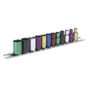 Sealey 12 Pcs Multi-Coloured Socket Set 1/4" Square Drive WallDrive Metric AK282