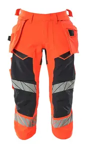 Mascot Accelerate Safe A3/4 Trousers with Holster Pockets - Hi-Vis Red/Dark Navy   (28.5) (Leg Length - Regular)