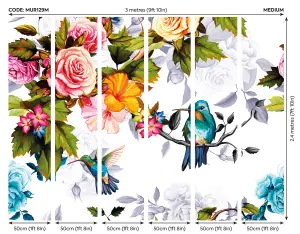 Origin Murals Blue Hummingbird in a Garden with Pink and Orange Roses Matt Smooth Paste the Wall Mural 300cm wide x 240cm high