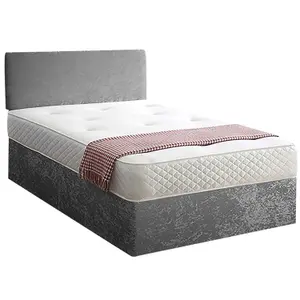 Loria Divan Bed Set with Headboard and Mattress - Chenille Fabric, Silver Color, Non Storage