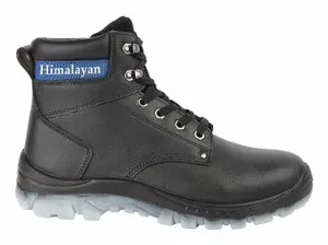 Himalayan S1P Black Leather Steel Toe Work Safety Boots for Ultimate Protection