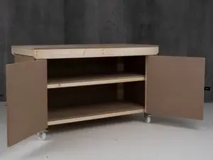 Wooden MDF Top Workbench With Lockable Cupboard (V.9) (H-90cm, D-70cm, L-120cm) double shelf and wheels