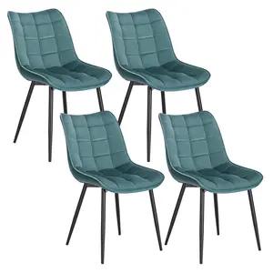 Set Of 4 Dining Room Chairs Kitchen Chair Cushioned Chair Design Chair With Backrests With Fabric Seat And Metal Frame Turquoise