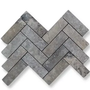 Silver Travertine Herringbone Mosaic Tile 47 x 27 cm, Sold Per Tile