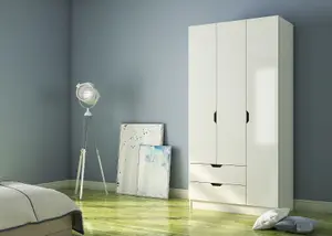 BERGEN 3 Door 2 Drawers White Wardrobe