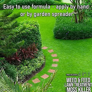 Pro-Kleen 4 in 1 Weed and Feed Lawn Treatment with Moss Killer - Greens Grass, Kills Weeds & Moss & Fertilises Grass 7.5kg