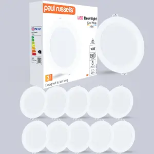 paul russells LED Round Panel Ceiling Lights, 16W 1600 Lumens, Spotlights, IP20, 4000K Cool White, Pack of 10