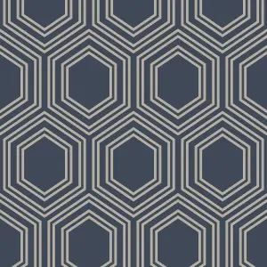 Next Honeycomb Geo Navy Smooth Wallpaper