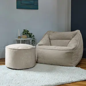 icon Natalia Chenille Armchair Bean Bag and Pouffe Set Natural Giant Bean Bag Chair