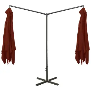 Berkfield Double Parasol with Steel Pole Terracotta 600x300 cm