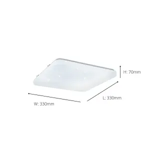 EGLO Frania-S Square White Metal And Plastic With Crystal Effect Integrated LED Flush Light, (D) 33cm