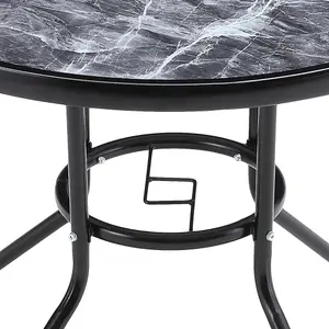 Round Garden Tempered Glass Marble Coffee Table with Umbrella Hole 80cm