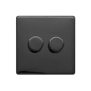 Black Nickel Screwless Plate 100W 2 Gang 2 Way Intelligent Trailing LED Dimmer Switch - SE Home