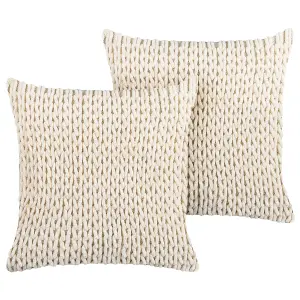 Set of 2 Cushions OXALIS 45 x 45 cm Solid Beige