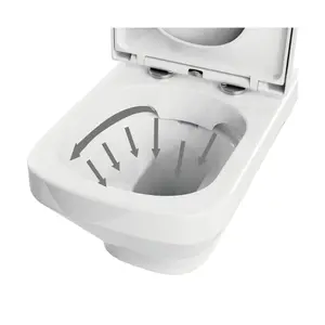 GoodHome Teesta White Rimless Wall hung Square Toilet pan with Soft close seat