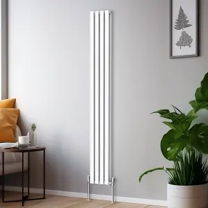 Right Radiators 1800x236mm Vertical Double Oval Column Designer Radiator White