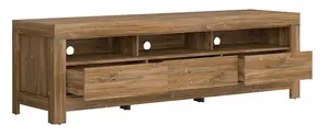 TV Cabinet Stand Unit 3 Drawer Modern LED Light 200cm Wide Long Oak Effect Gent