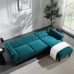 Hanney Chesterfield Chaise Sofa Bed In Teal Velvet, Corner Sofa Bed - Daals - Sofa Beds