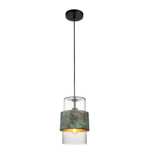 Luminosa Palermo Slim Pendant Ceiling Light Verdigris Bronze Plate, Clear Glass