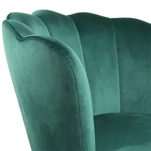 Flora Accent Chair with Petal Back Scallop Armchair in Velvet - Green