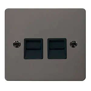 Flat Plate Black Nickel Secondary Telephone Twin Socket - Black Trim - SE Home