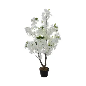 White Artificial Plant Cherry Flower Tree Fake Plant House Plant in Pot H 105 cm