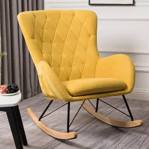 Yellow Linen Upholstered Rocking Armchair with Pocket