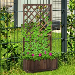 Outsunny Flower Stand Plant Shelf Outdoor Pine w/ Trough Planter, Carbonised