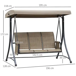 Outsunny 3 Seat Fabric Backyard Balcony Patio Swing Chair with Canopy Top