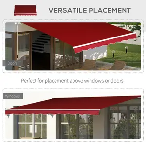 Outsunny 2.5m x 2m Garden Patio Manual Awning Canopy w/ Winding Handle Red