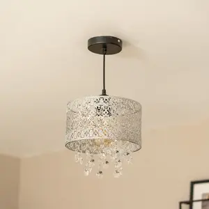 ValueLights Enna Silver Easy Fit Moroccan Style Acrylic Jewel Droplet Drum Ceiling Light Shade - Bulb Included