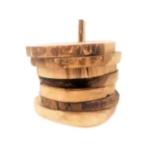 Olive Wood Natural Grained Rustic Kitchen Dining Handmade Set of 6 Coasters (Diam) 9cm