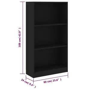 Berkfield 3-Tier Book Cabinet Black 60x24x109 cm Engineered Wood