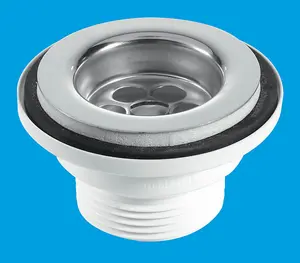 McAlpine BSW1P 60mm Stainless Steel Flange Centre Pin Basin Waste with Black PVC Plug 1.25"