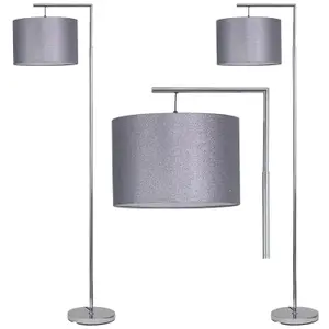 First Choice Lighting Set of 2 Chrome Angled Floor Lamps with Grey Glitter Shades