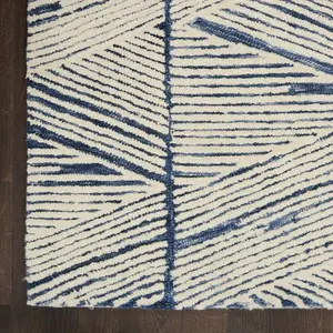 Blue Easy to Clean Abstract Geometrical Handmade Modern Wool Rug for Living Room, Bedroom - 69 X 229 (Runner)