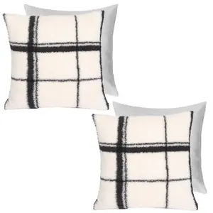 Check Teddy Fleece Cushion Covers 2 x Filled Home Decor Soft, Mono - 45 x 45cm