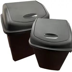 1x 50L Home Office Bathroom Black Plastic Kitchen Waste Rubbish Bin With Swing Lid