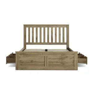 Madison Oak Finish 4 Drawer Wooden Double Bed Frame Only