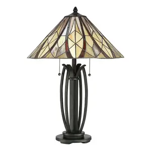 Table Lamp Open Tiffany Style Coloured Shade Valiant Bronze LED E27 60W