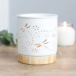 Ceramic Cut-Out Dragonfly Oil Burner - White